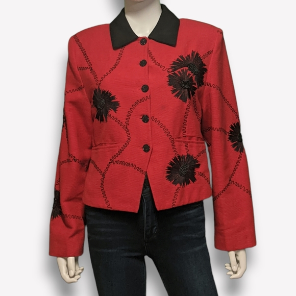 Vintage Anage Red Embellished Jacket, M - Picture 8 of 11